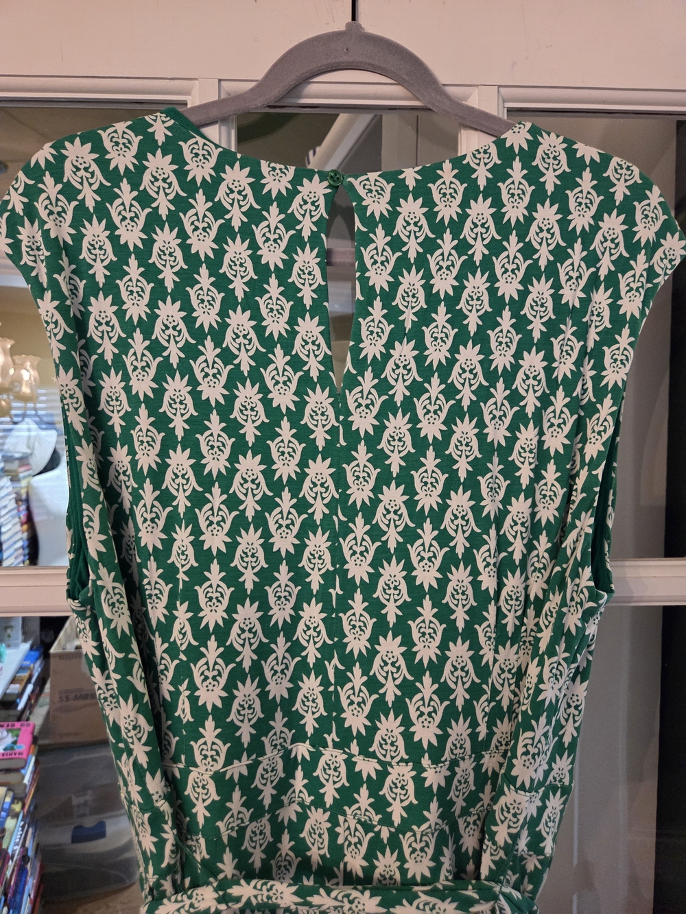 Boden Green & White Printed V-Neck Tie-Waist Jumpsuit - Picture 8 of 8